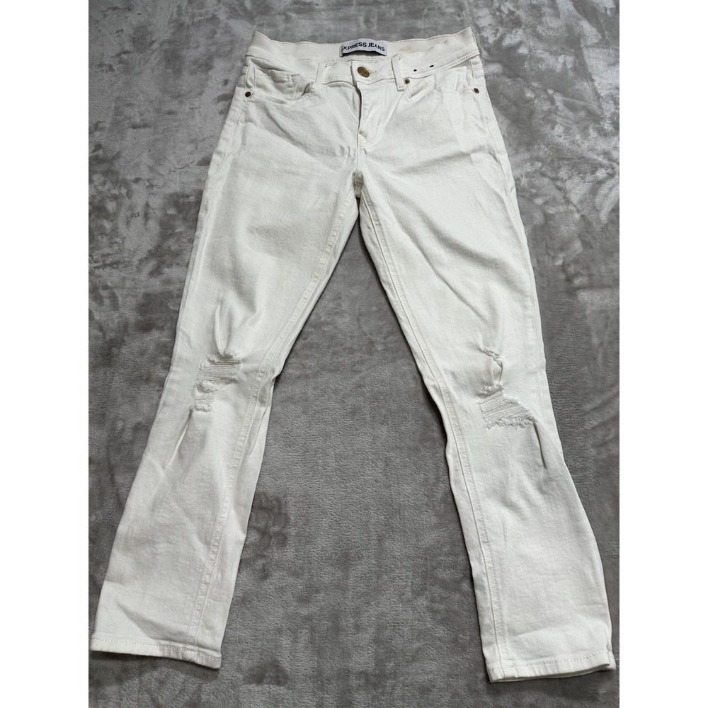 Express Cropped Legging Mid Rise White Stretch Jeans‎ Women Size 4 Casual Flaws
